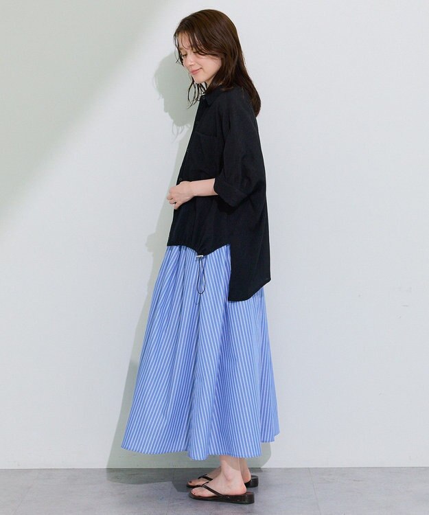 Green Parks 表面感裾ドロスト半袖シャツ Black