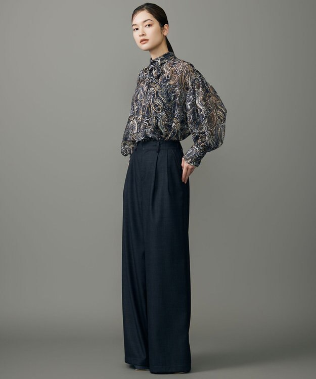 自由区 デニムライクツイルワイド パンツ ダークインディゴ