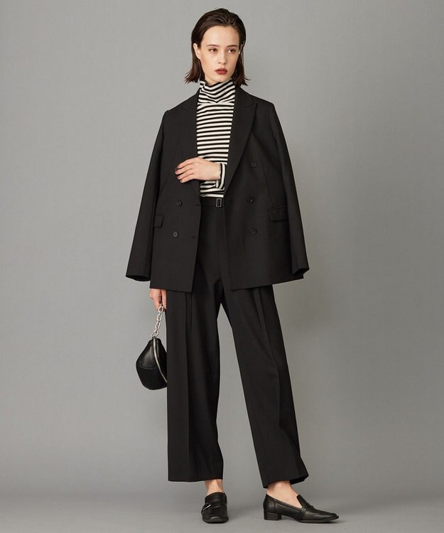 ICB L 【洗える】ウール2WAYストレッチ ダブルブレストジャケット ブラック系