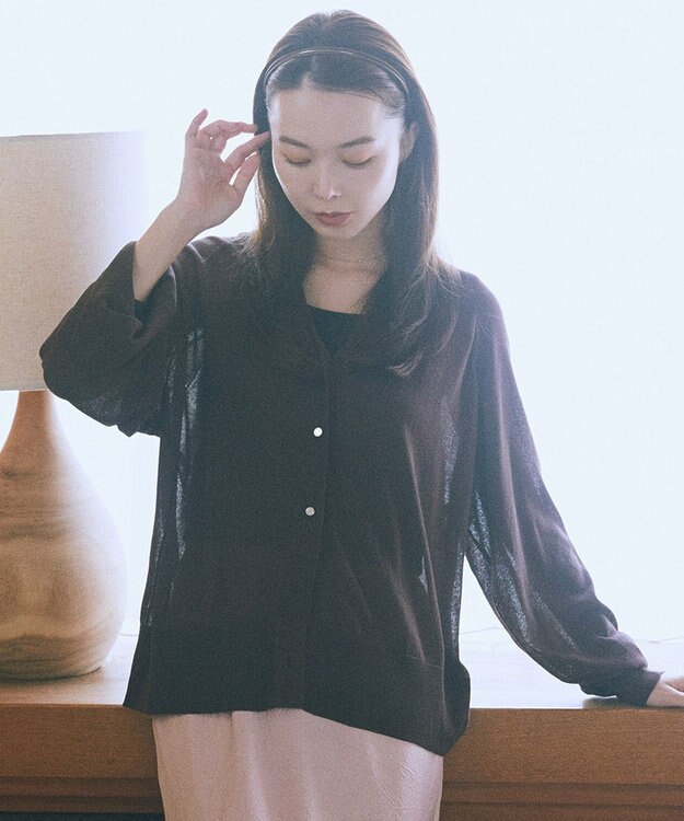 earth music&ecology 【接触冷感】キーネックシアーカーディガン Brown