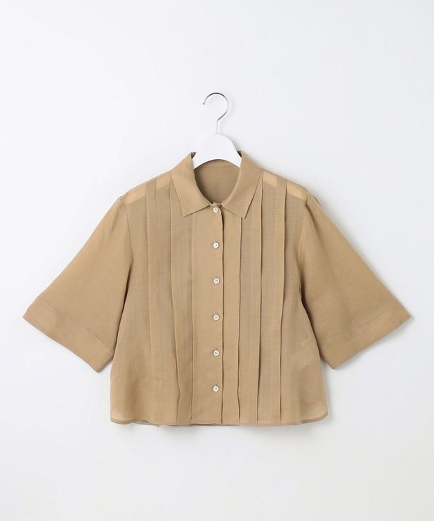 自由区 【カタログ掲載・接触冷感・洗える】シアーラミーローンクロップド丈 ブラウス ベージュ