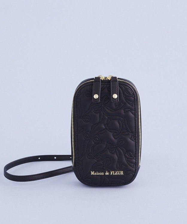 Maison de FLEUR リボンキルティングスマホポシェット Black