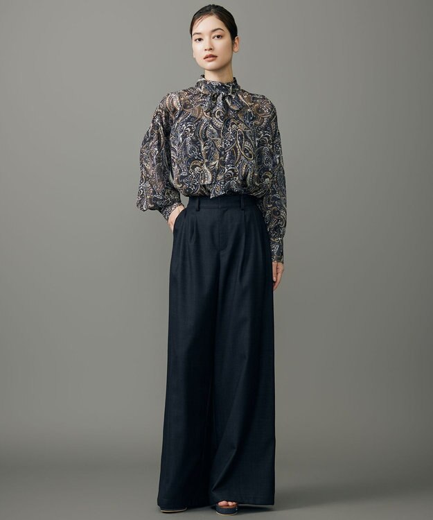 自由区 デニムライクツイルワイド パンツ ダークインディゴ