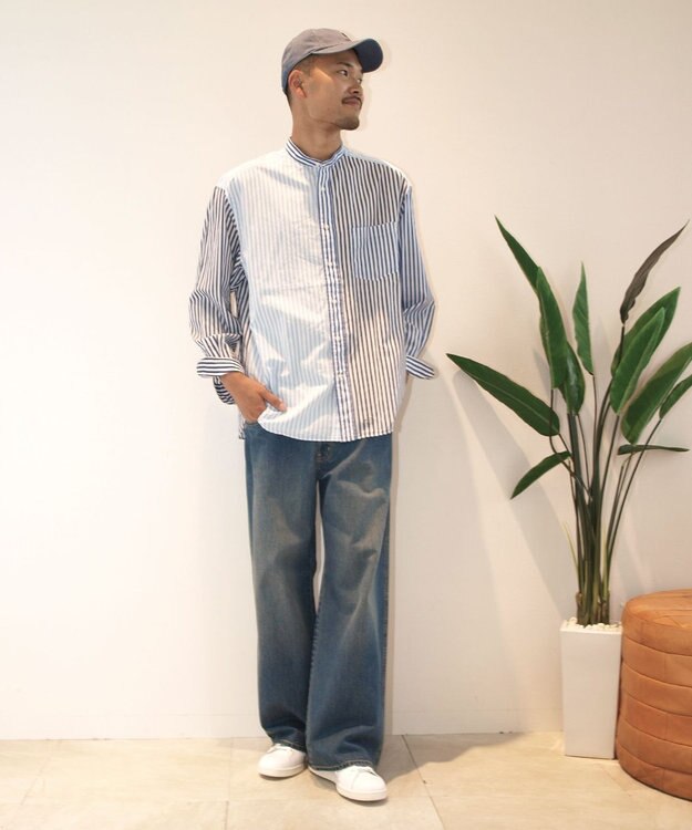 J.PRESS YORK STREET 【UNISEX】クレイジーパターン バンドカラーシャツ ブルー系8