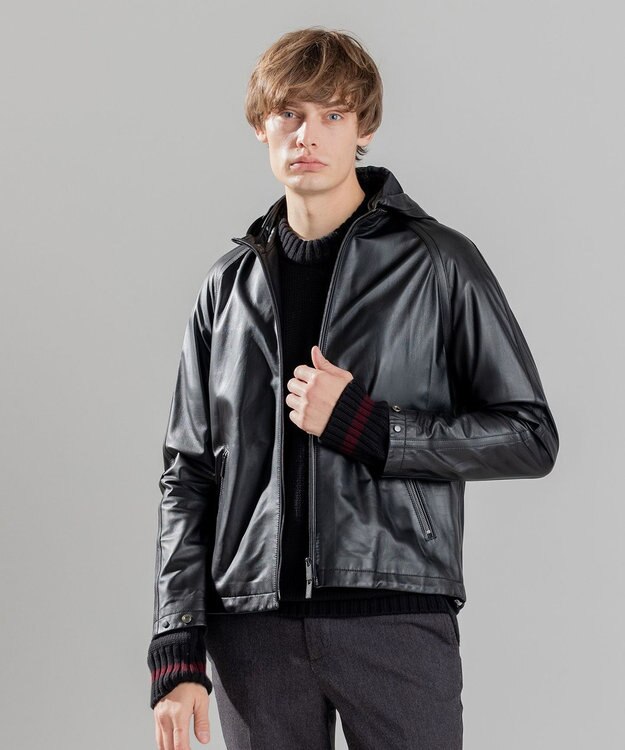 JOSEPH HOMME ライトラムナッパ　フードブルゾン ブラック系