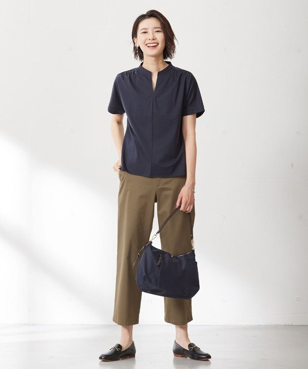 J.PRESS LADIES 【洗える】Vanyストレッチツイル セミワイド パンツ カーキ系