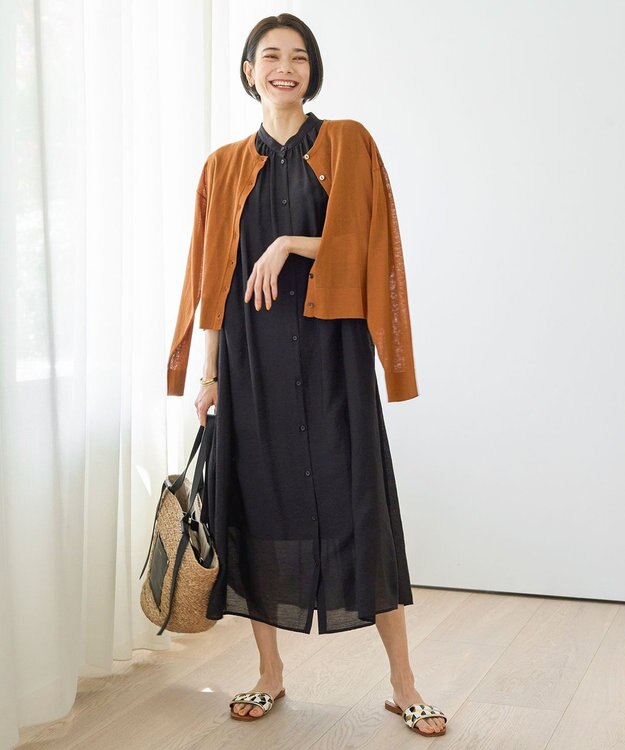 UNFILO ヴィンテージシアー ギャザーワンピース ブラック