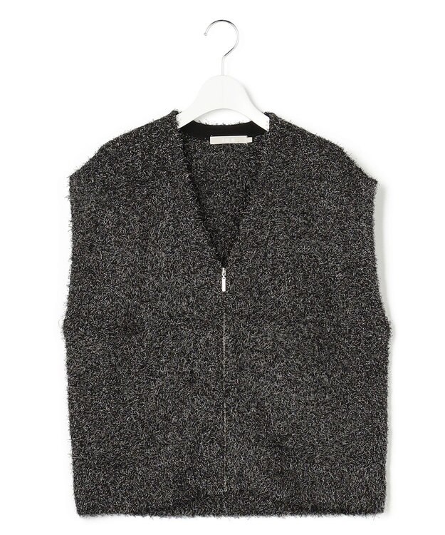 ICB ツイーディーニット ジップアップジレ ブラックミックス