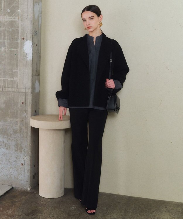 BEIGE， 【andGIRL 秋号掲載】LEMOORE / ウールリバースタンドカラーショートコート Black