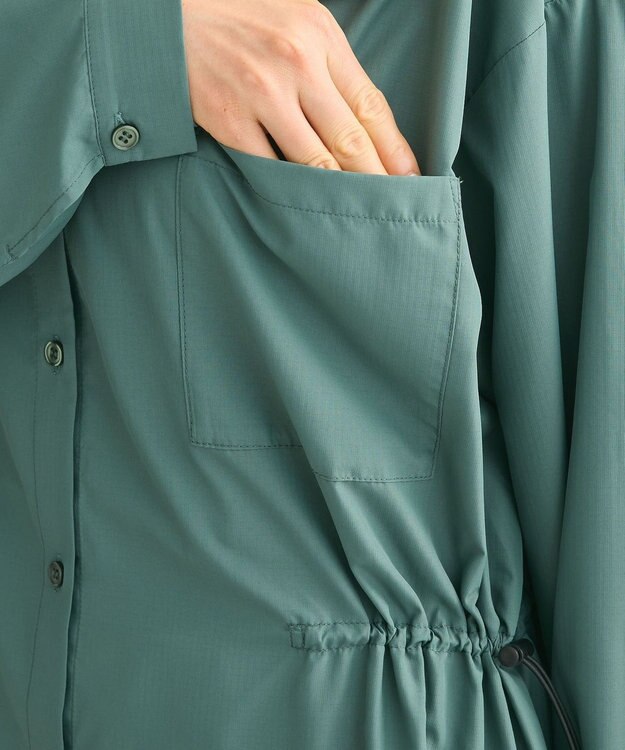 Green Parks ミディ丈ドロストシャツワンピース Green