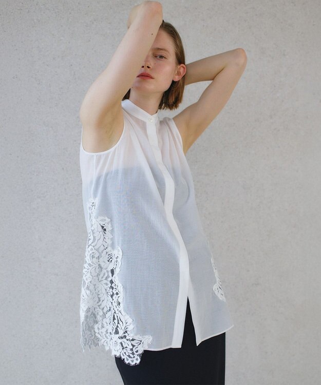 BEIGE， GALENA / レースコンビ シアーシャツ Off