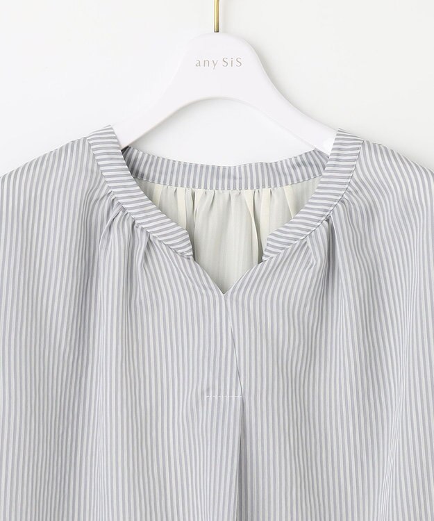 ANY SIS 【2WAY】ドロスト ブラウス グレー系ストライプ
