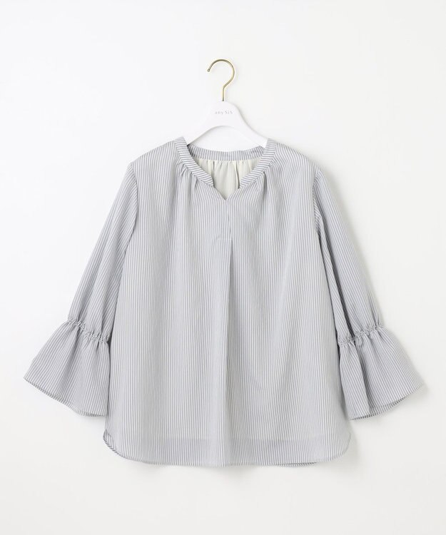 ANY SIS 【2WAY】ドロスト ブラウス グレー系ストライプ