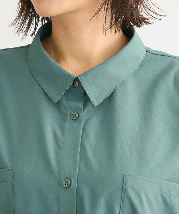 Green Parks ミディ丈ドロストシャツワンピース Green