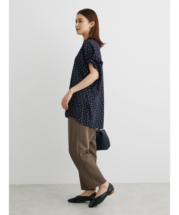 Green Parks ドット柄タックスリーブブラウス Dark Navy