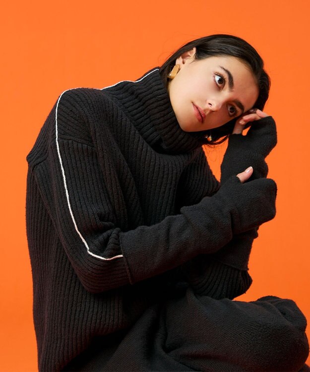 BEIGE， 【洗える】BERTAINA /  配色リンキングタートルネックニット C.Gray×Ecru