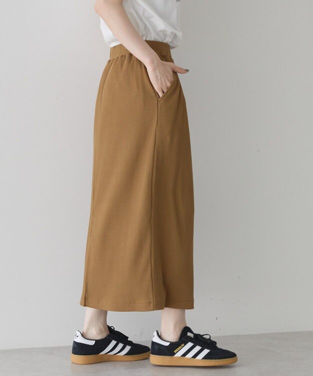 AMERICAN HOLIC 針抜きリブナロースカート Camel