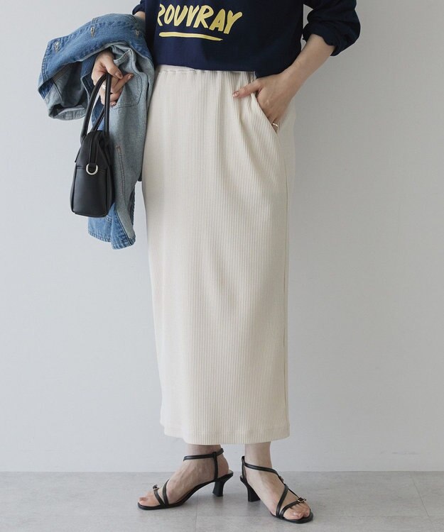 AMERICAN HOLIC 針抜きリブナロースカート Ecru