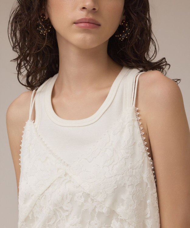 GRACE CONTINENTAL ロゴ刺繍レースワンピース ホワイト