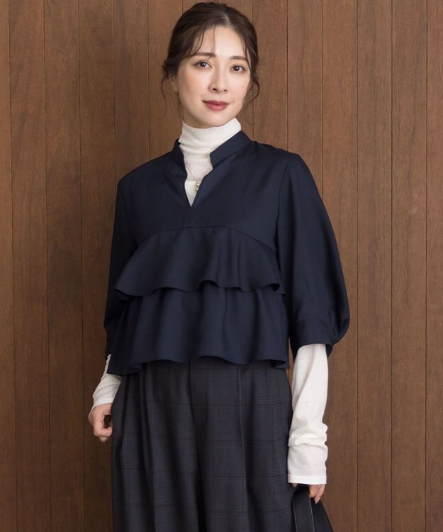 組曲 リヨセルシャーティングティアード ブラウス ネイビー系