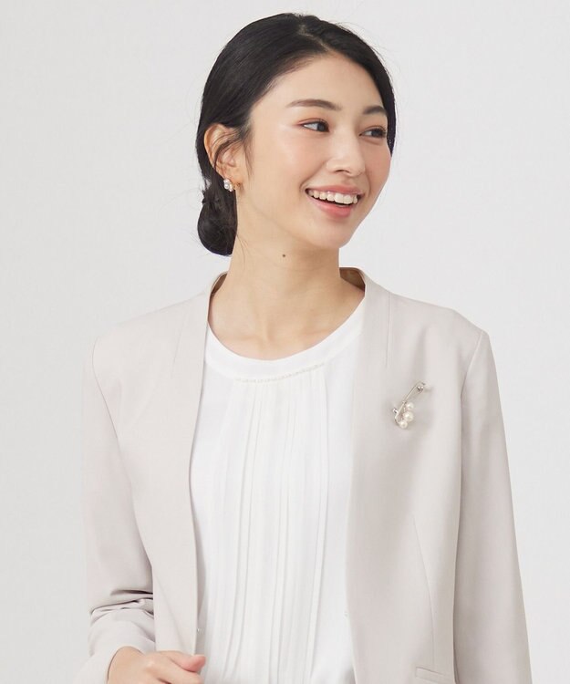 ANY SIS メタルラインパール調 ブローチ シルバー