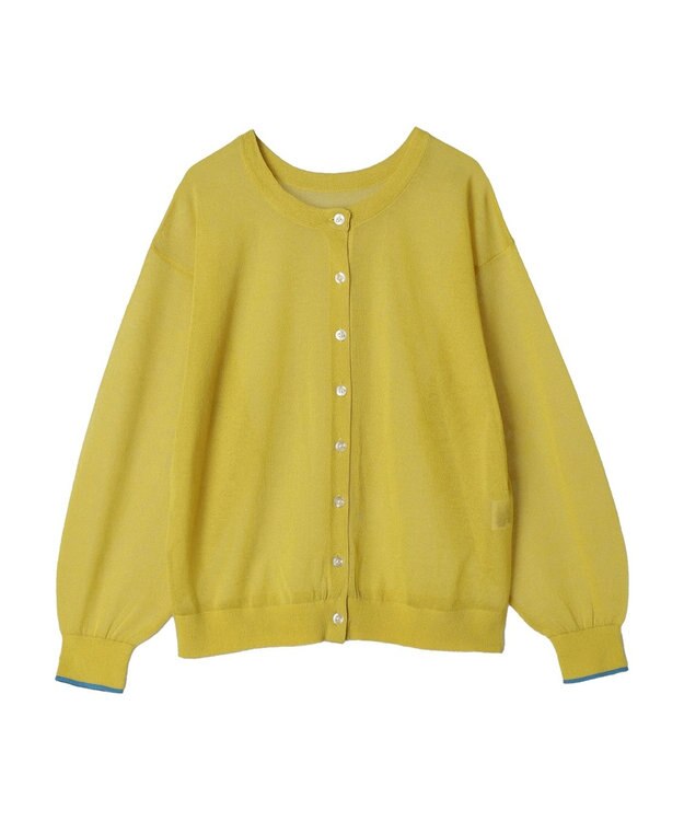 AMERICAN HOLIC バイカラーシアーニットカーディガン Yellow