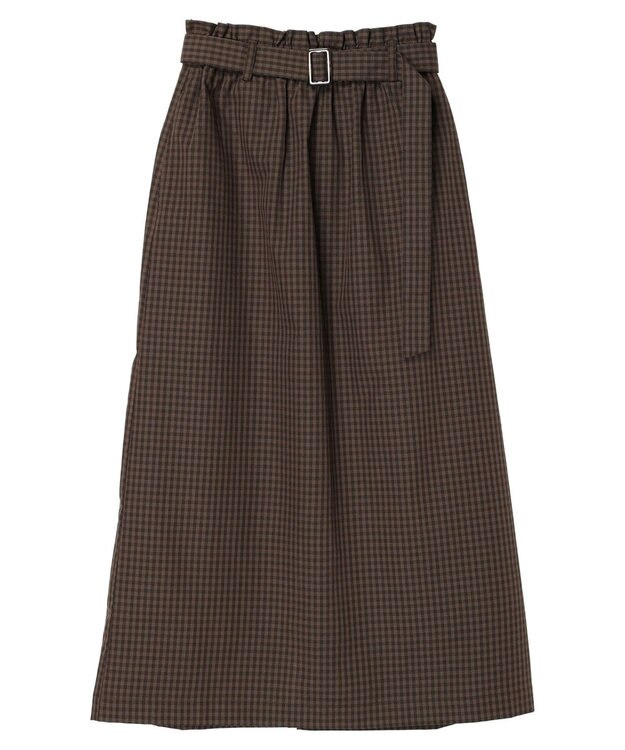 Green Parks 綿麻混バックルベルト付タイトスカート Check Brown