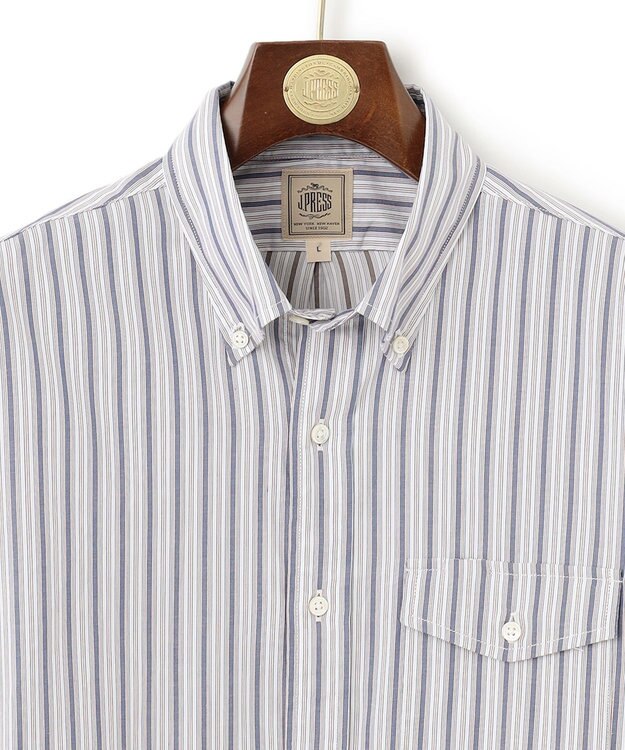 J.PRESS MEN オーガニックコットン ダブルチューブマルチストライプ シャツ ブルー系1