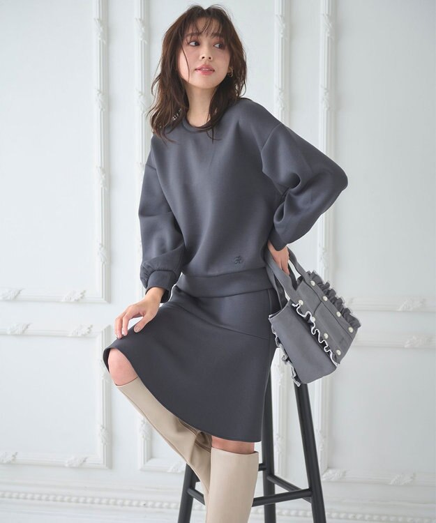 Feroux 【洗える・セットアイテム】バックリボンダンボール セットアップ グレー系