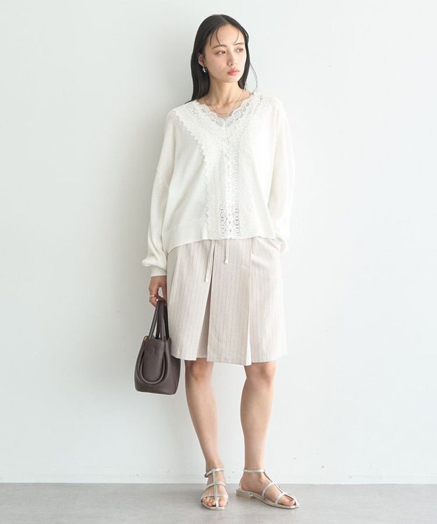 earth music&ecology 【2WAY】レーストリムシアーニットカーディガン Ivory