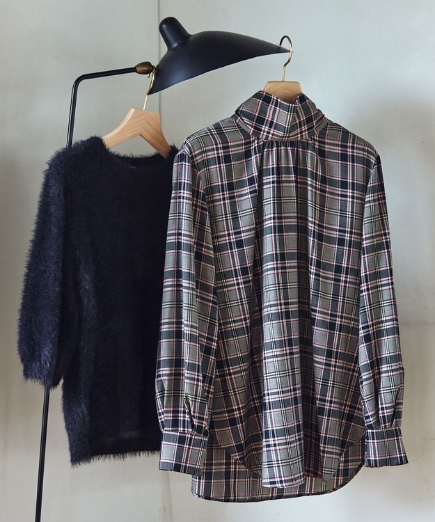 組曲 シアーツイルチェック ハイネックブラウス ベージュ系3