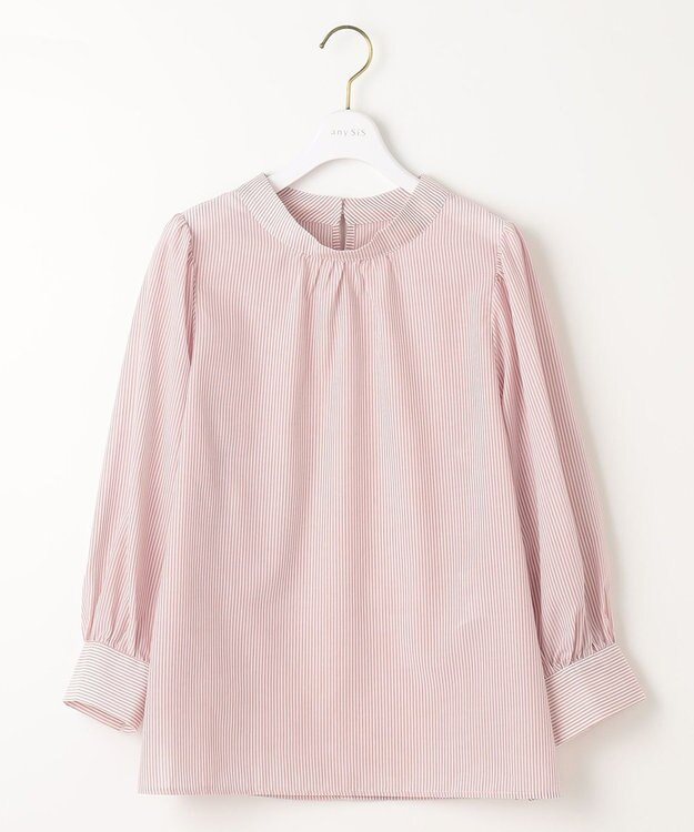 ANY SIS S 【洗える】フェイクパールストライプ ブラウス ピンクストライプ