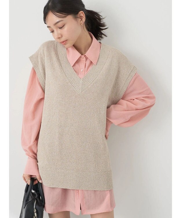earth music&ecology ミニブークレＶネックベスト Light Beige