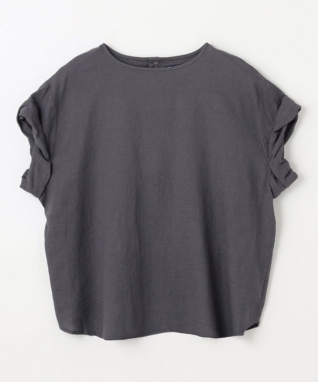 ANY 【手洗い可】ヨーロピアンリネンツイストスリーブブラウス チャコール