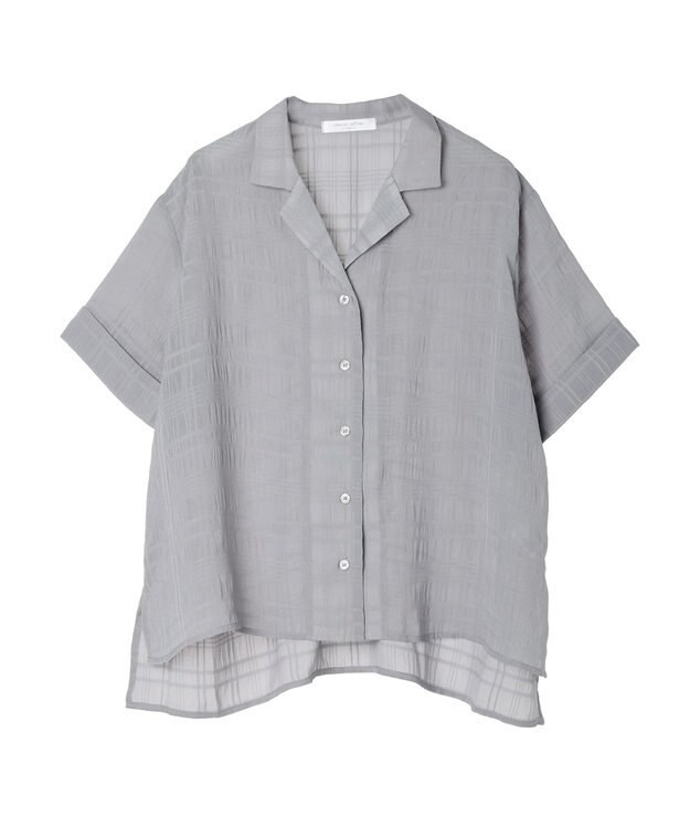 Green Parks シアーチェック開襟ブラウス Grayish Blue