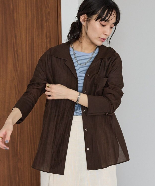 CRAFT STANDARD BOUTIQUE シアーオープンカラーシャツ Brown