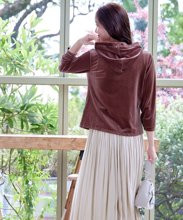 Tiaclasse L 【洗える】ベロアショートパーカー ピンク