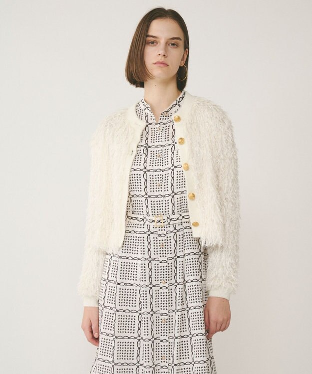 GRACE CONTINENTAL フリンジニットカーディガン ホワイト