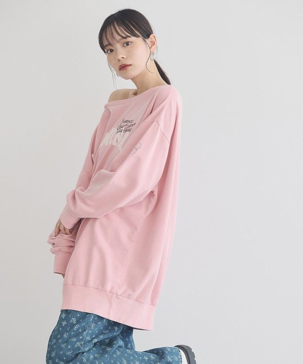 earth music&ecology ランダム刺繍オフショルプルオーバー Pink
