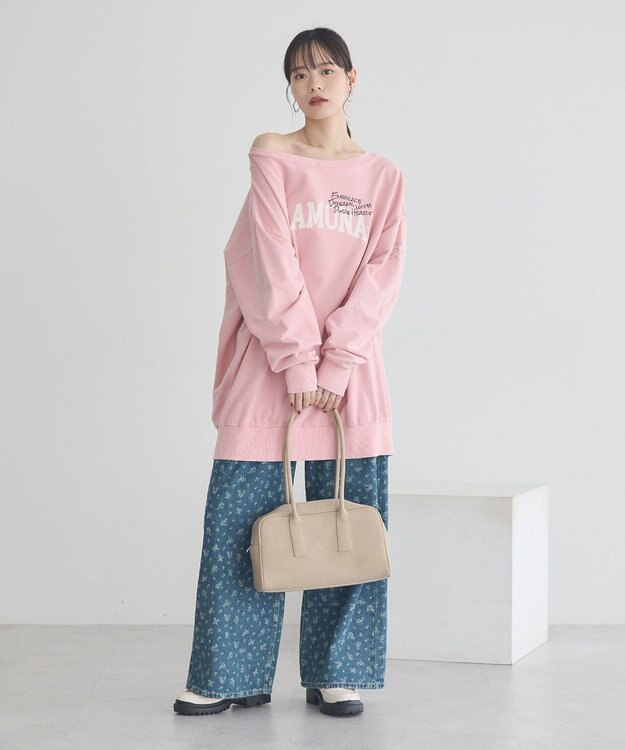 earth music&ecology ランダム刺繍オフショルプルオーバー Pink