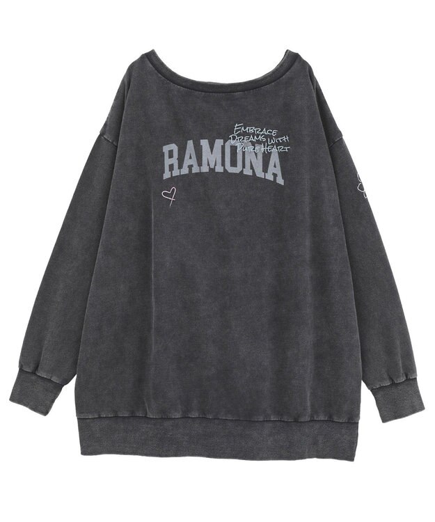 earth music&ecology ランダム刺繍オフショルプルオーバー Charcoal Gray