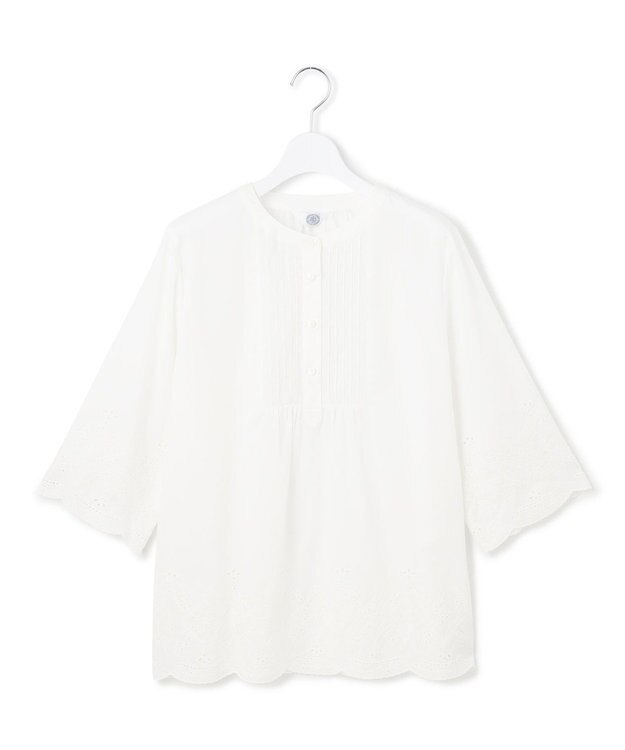 J.PRESS LADIES 【洗える】セルロースライト刺繍 ピンタック ブラウス ホワイト系