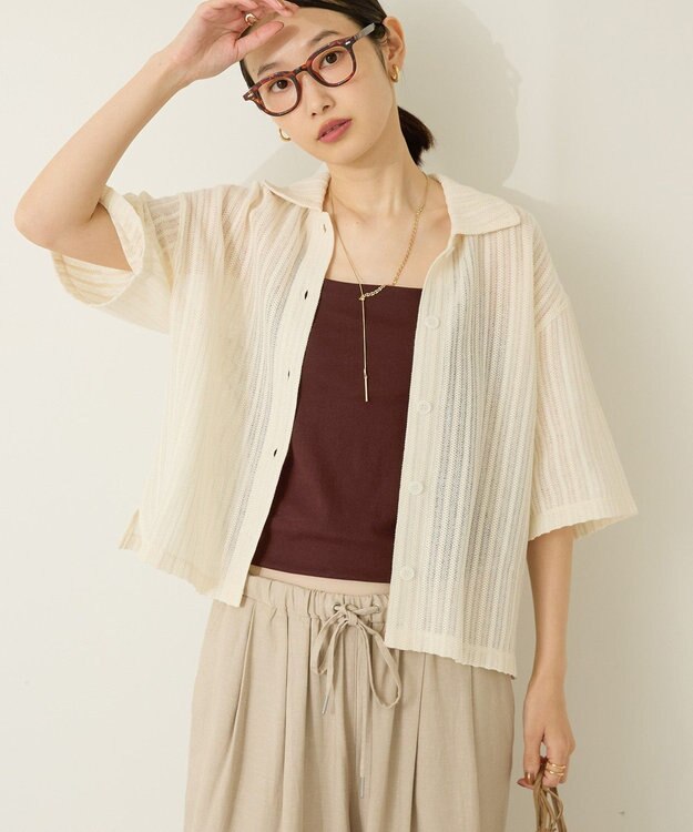 AMERICAN HOLIC メッシュ半袖ブラウス Off White