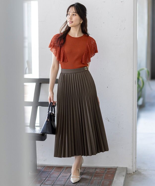 ANY SIS L 【洗える】レーシーフレアスリーブ ニット テラコッタ