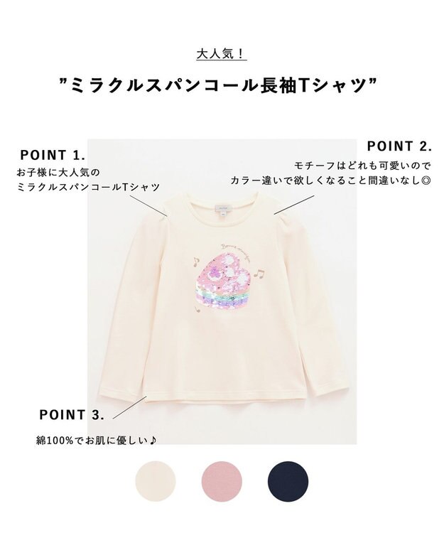 ANY KIDS ミラクルスパンコール長袖Tシャツ エクリュ（ケーキ×ピアノ）