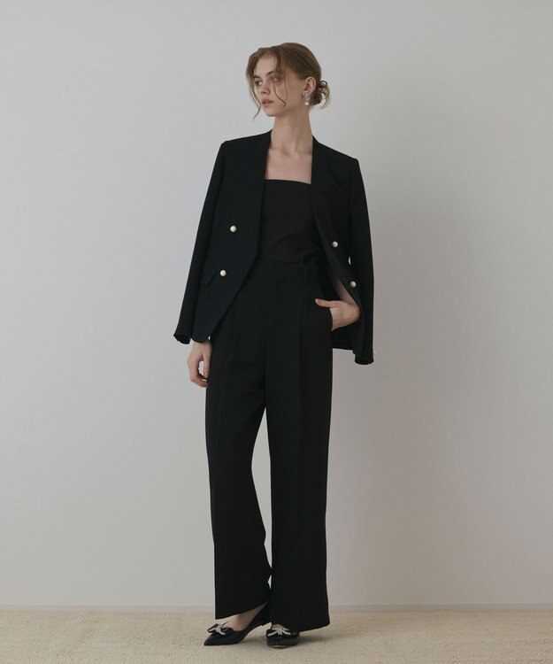 GRACE CONTINENTAL パールボタンノーカラージャケット ブラック