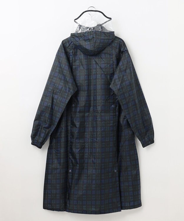 MOONBAT FLAT PURE レインコート チェック柄 リュック対応 ユニセックス 収納袋付き ネイビーブルー