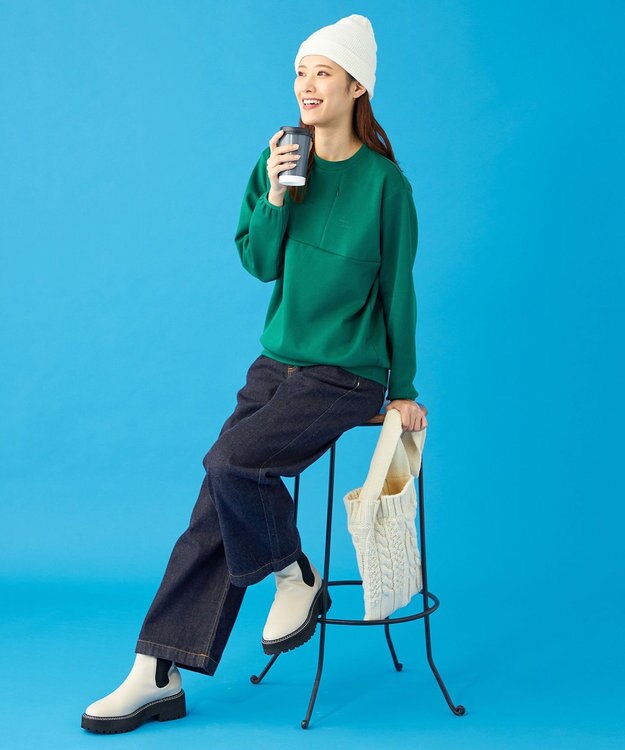 SHARE PARK LADIES 【UVカット・吸水速乾・ストレッチ・軽量・アンチピリング 】ダンボールクルーネックスウェット（S・Mサイズ） グリーン系