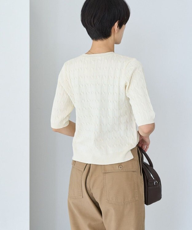 AMERICAN HOLIC ケーブル５分袖ニットプルオーバー Off White