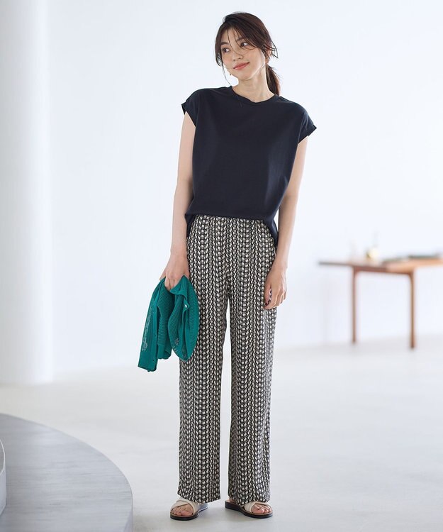 ANY 【洗濯機可/ウエストゴム】ウェーブプリントパンツ ブラウン